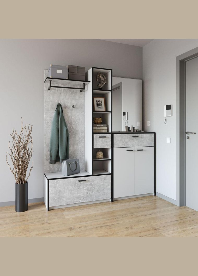 Прихожа з штангою для одягу та гачками від KO-0002 Білий/Бетон MORELI (361035302)