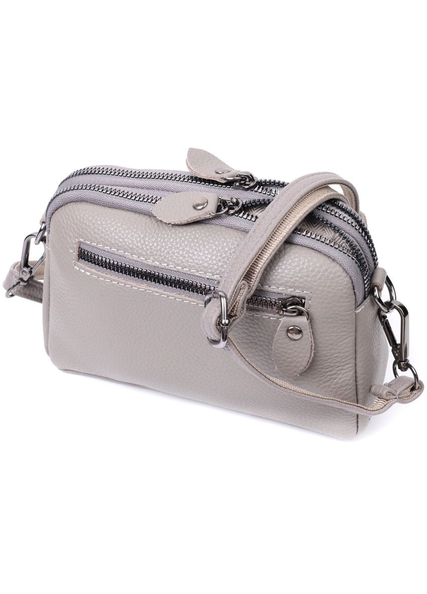 Зручна сумка жіноча прошита ромбами на лицьовій стороні з натуральної шкіри сірий 19,5х12,5х7 см 22810 Vintage (329197968)