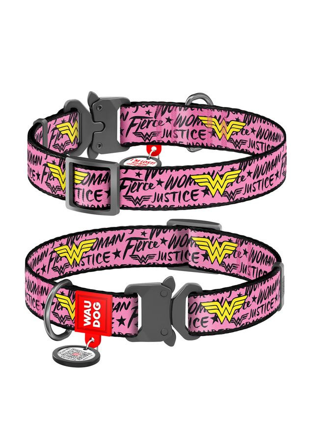 Нашийник для собак нейлоновий WAUDOG Nylon з QR паспортом, малюнок "Чудо-жінка", металічна пряжка-фастекс, Ш 25 мм, Дов 33-49 см Collar (365061731)