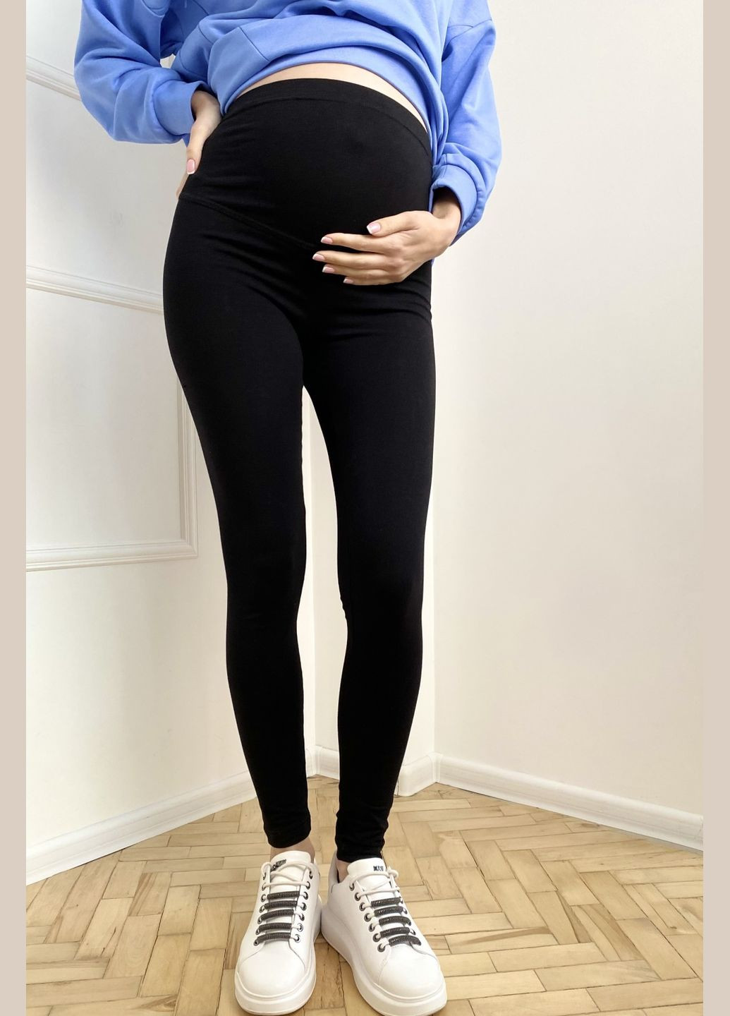 Черные черные хлопковые лосины для беременных с высокой трикотажной вставкой Dianora
