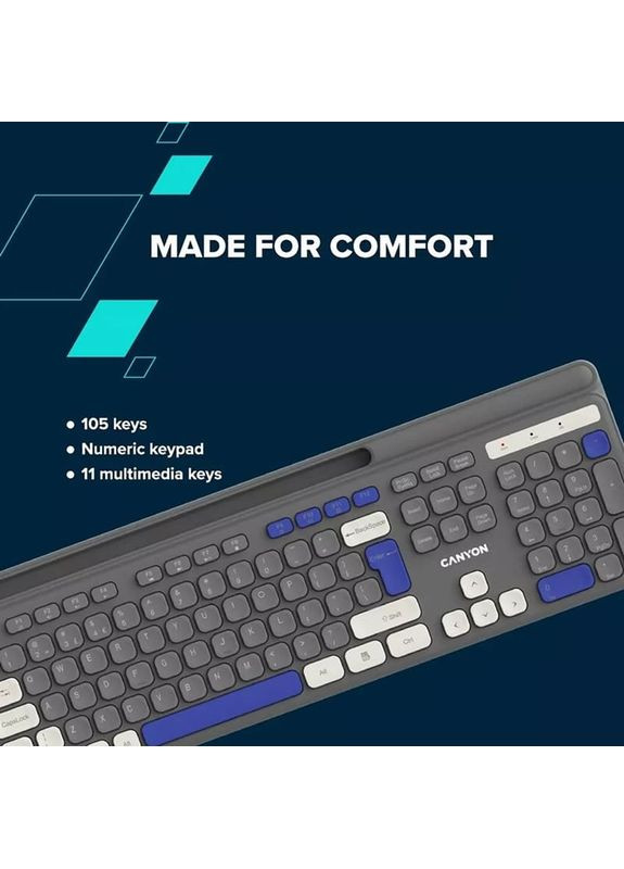 Клавіатура HKB-W03 Wireless Grey (CNS-HKBW03DG) Canyon (323130637)