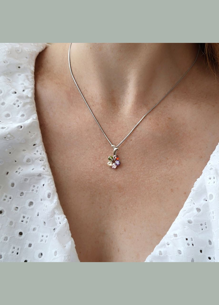 Серебряная подвеска подвес Цветок Анютка с разноцветными камнями серебро 925 проба 1.42г No Brand (306742755)