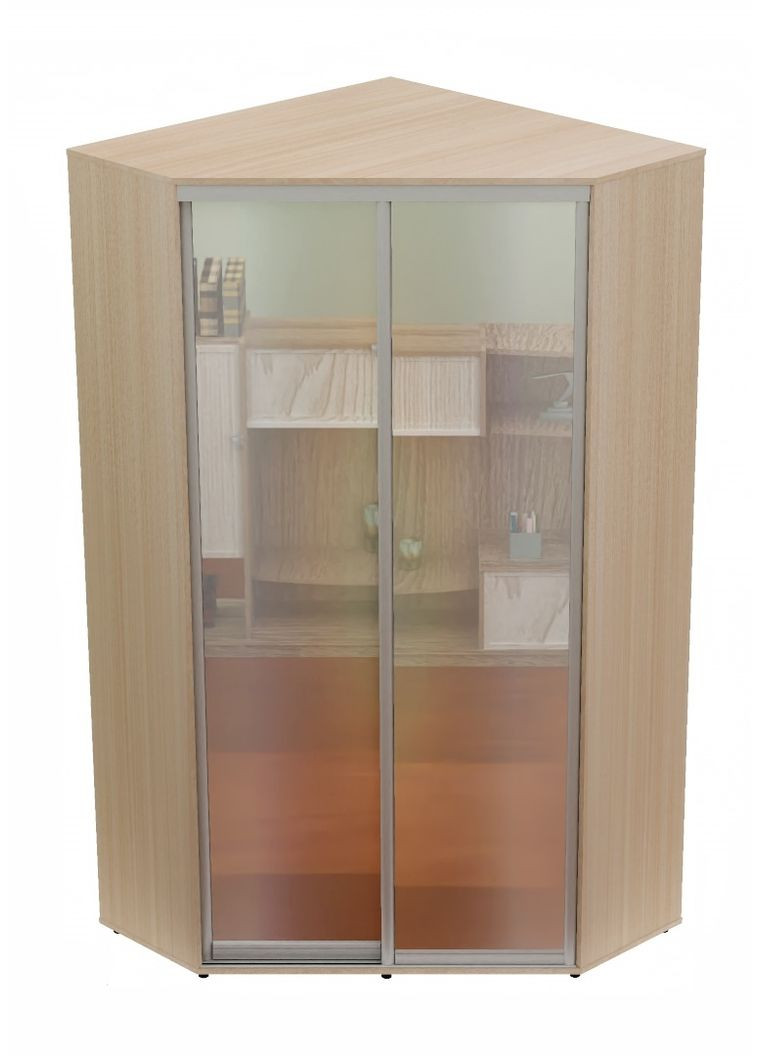 Шафа-купе дводверна кутова 110*110*250 см Дуб молочний 2 двері Дзеркало Кут-1 Алекса (360440361)