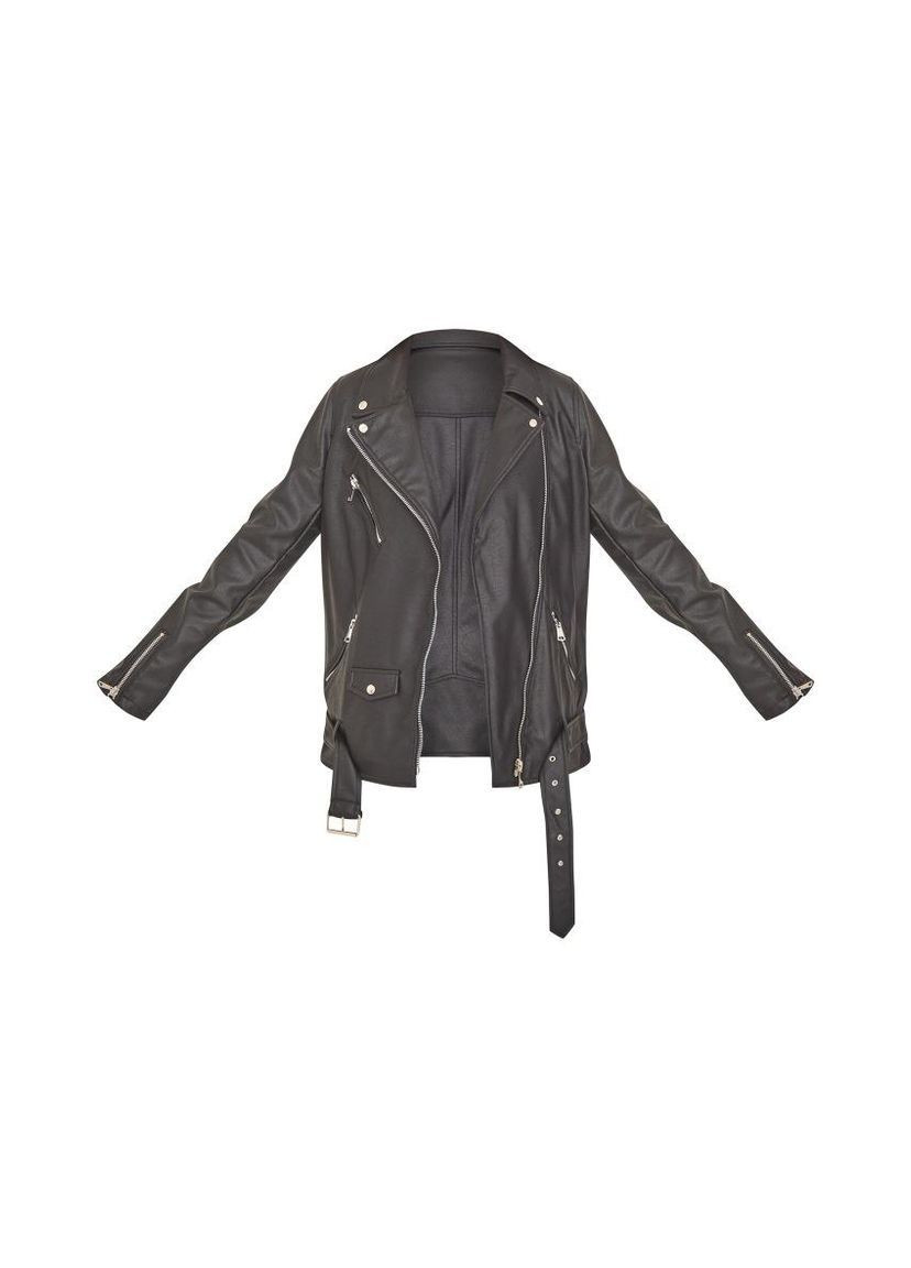 Чорна демісезонна шкіряна куртка чорна м PrettyLittleThing