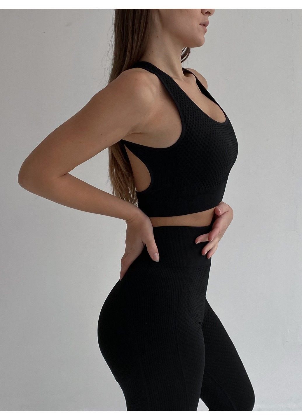 Спортивный костюм для фитнеса женский, бесшовный, комплект тройка - лосины, топ, рашгард, Euphoria, (черный) FITCRUSH (338379716)