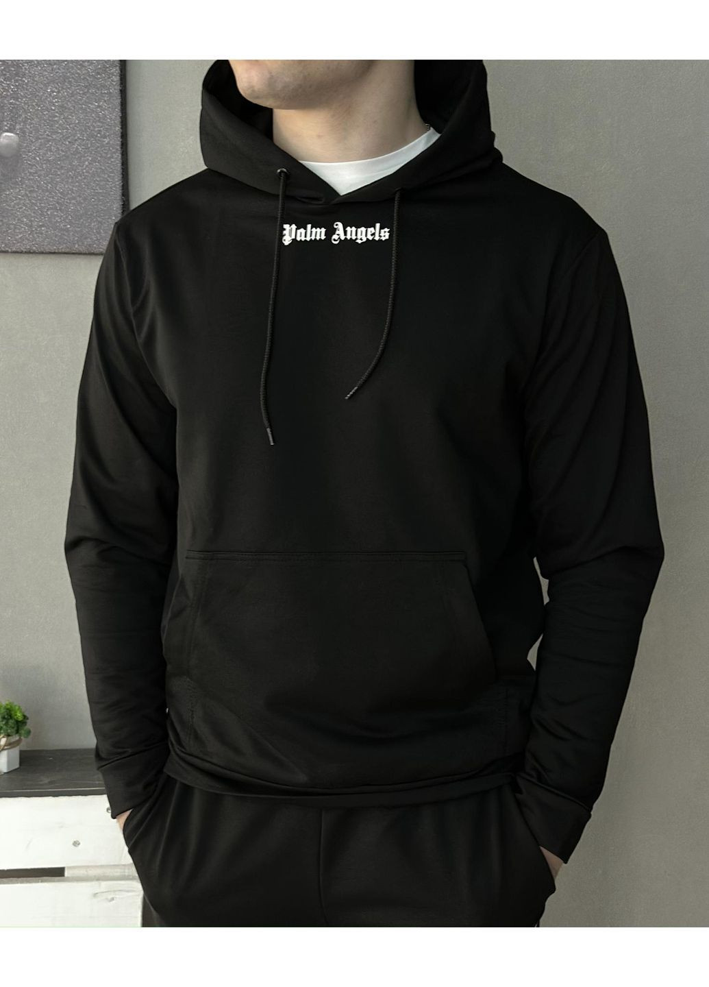 Чоловічий демісезонний спортивний костюм чорний худі + штани (двонитка) No Brand (370022030)