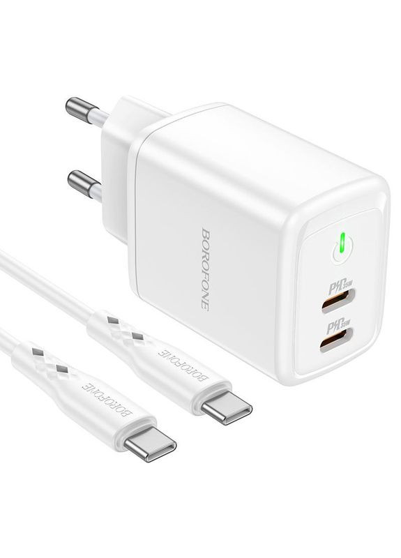 Зарядний пристрій з швидкою зарядкою + кабель Type-C BN9 |2Type-C/PD35W| Білий Borofone (337351373)