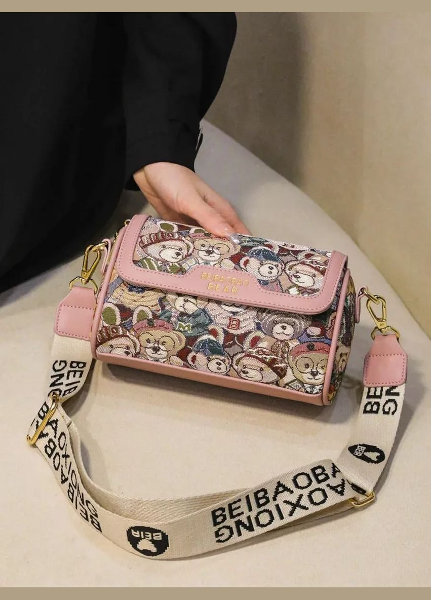 Жіноча сумка невелика через плече з ведмедиками рожева Beibaobao (311600876)