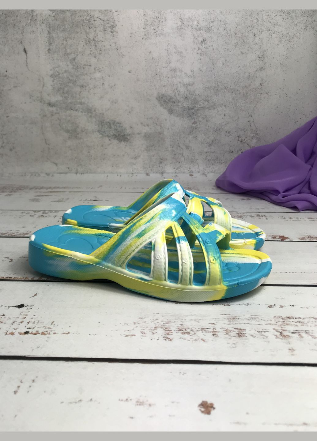 Цветные повседневные, пляжные шлепанцы детские для девочки голубой (1008) Sanlin