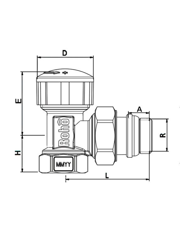 Кран радиаторный термостатический R5150-050 - 1/2" (М30х1,5) (угловой) (RO0122) Roho (322074576)