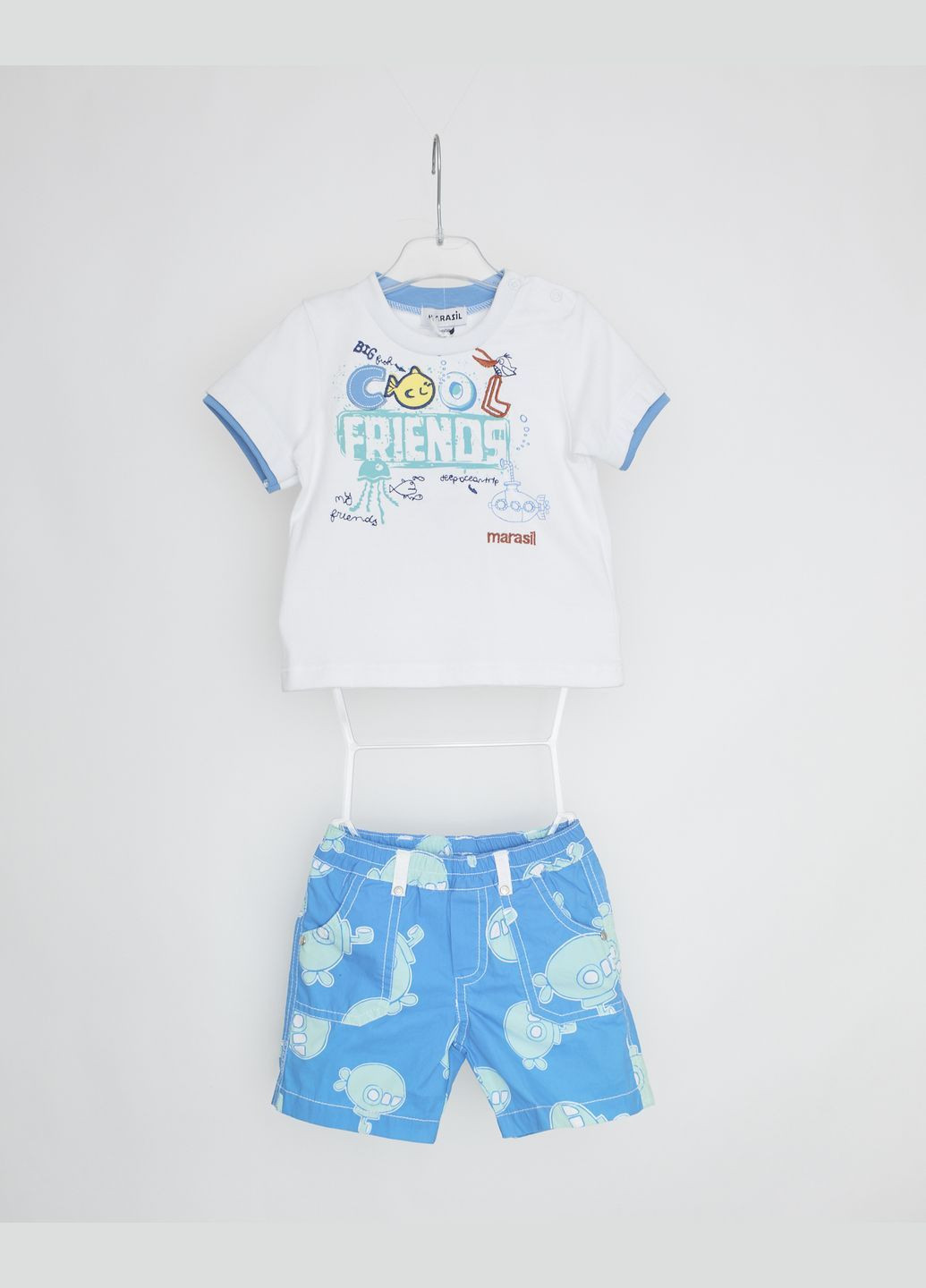 Белый летний комплект(футболка+шорты) 2131ooo4 бело-голубой Marasil