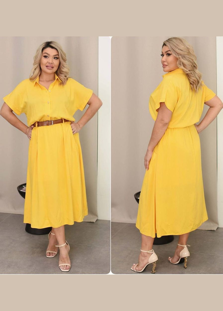 Желтое невероятно легкое и нежное платье с идеальной посадкой и длиной пояс в комплекте No Brand