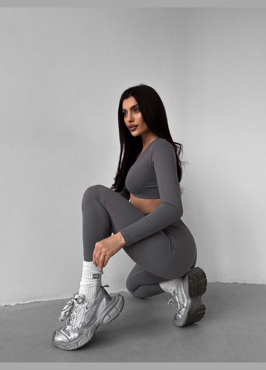 Спортивный комплект «Brazilian» (рашгард с чашками и леггинсы с пуш-ап эффектом), серого цвета, размер S Trends (330756922)