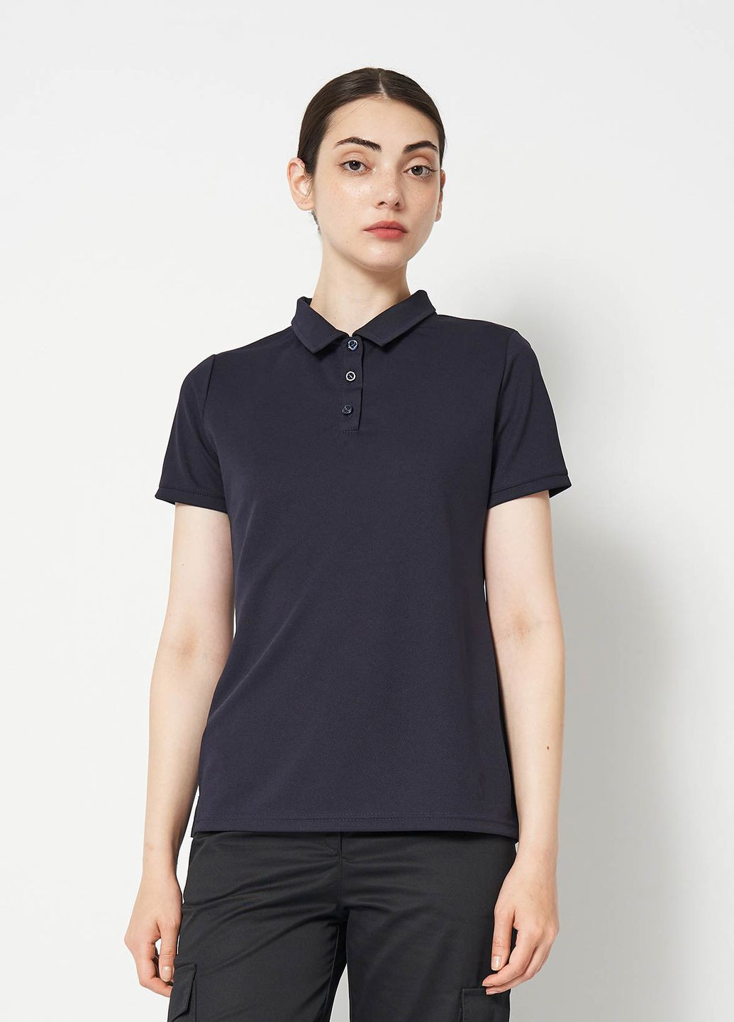 Темно-синяя женская футболка-женское поло coolmax темно-синее UKM