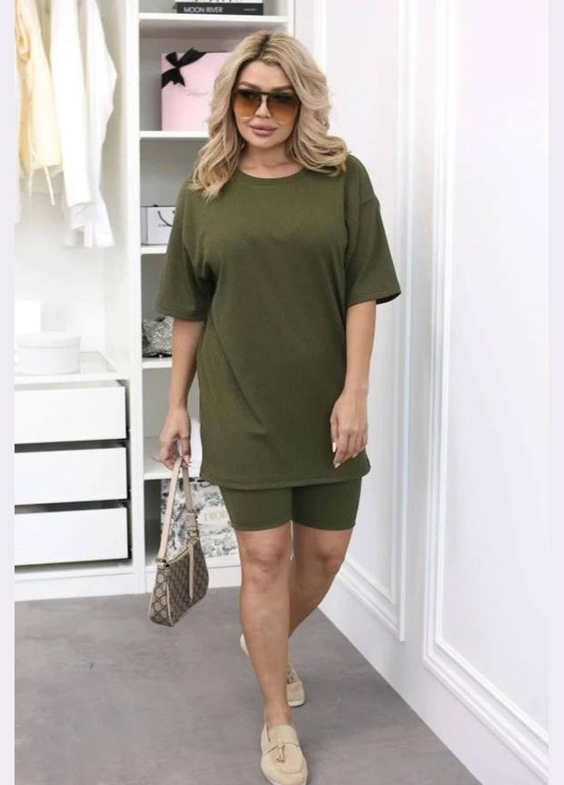 Костюм двійка рубчик мустанг,футболка оверсайз та велосипедки No Brand (341999457)