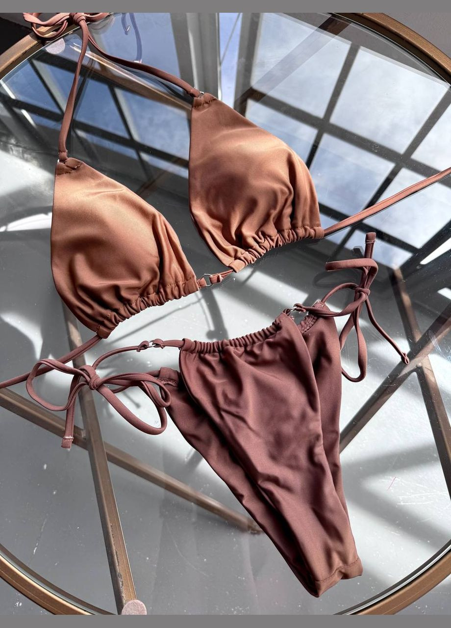 Коричневий жіночий роздільний купальник бікіні з трусиками та ліфом шторка storm білий No Brand