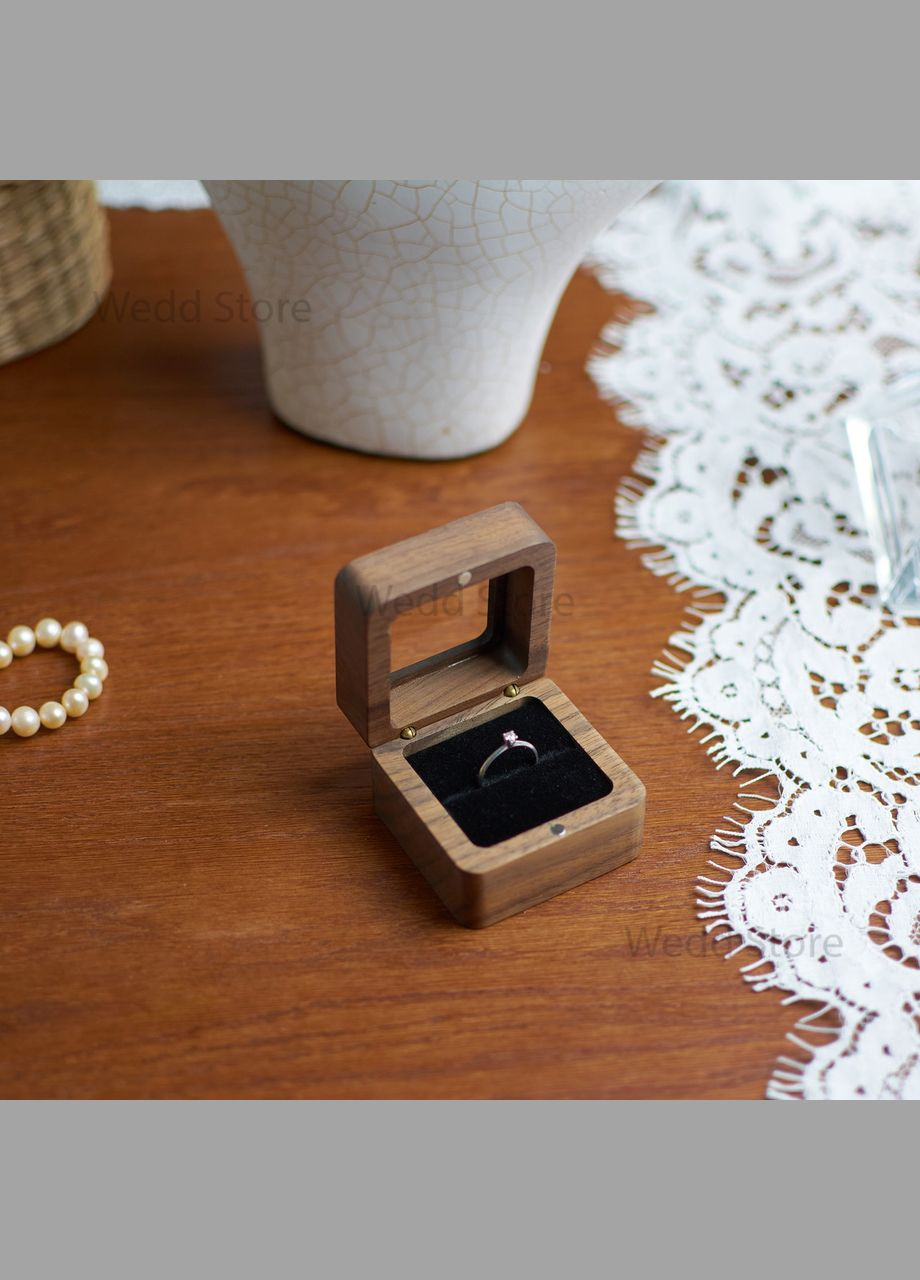 Дерев'яна Коробочка футляр для кілець шкатулка, скринька для каблучки для пропозиції або весілля No Brand (338436891)