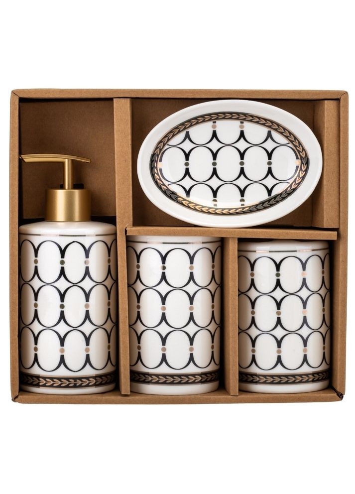 Набір для ванної кімнати 4 предмети кераміка 9190-013 білий із візерунком No Brand (346152529)