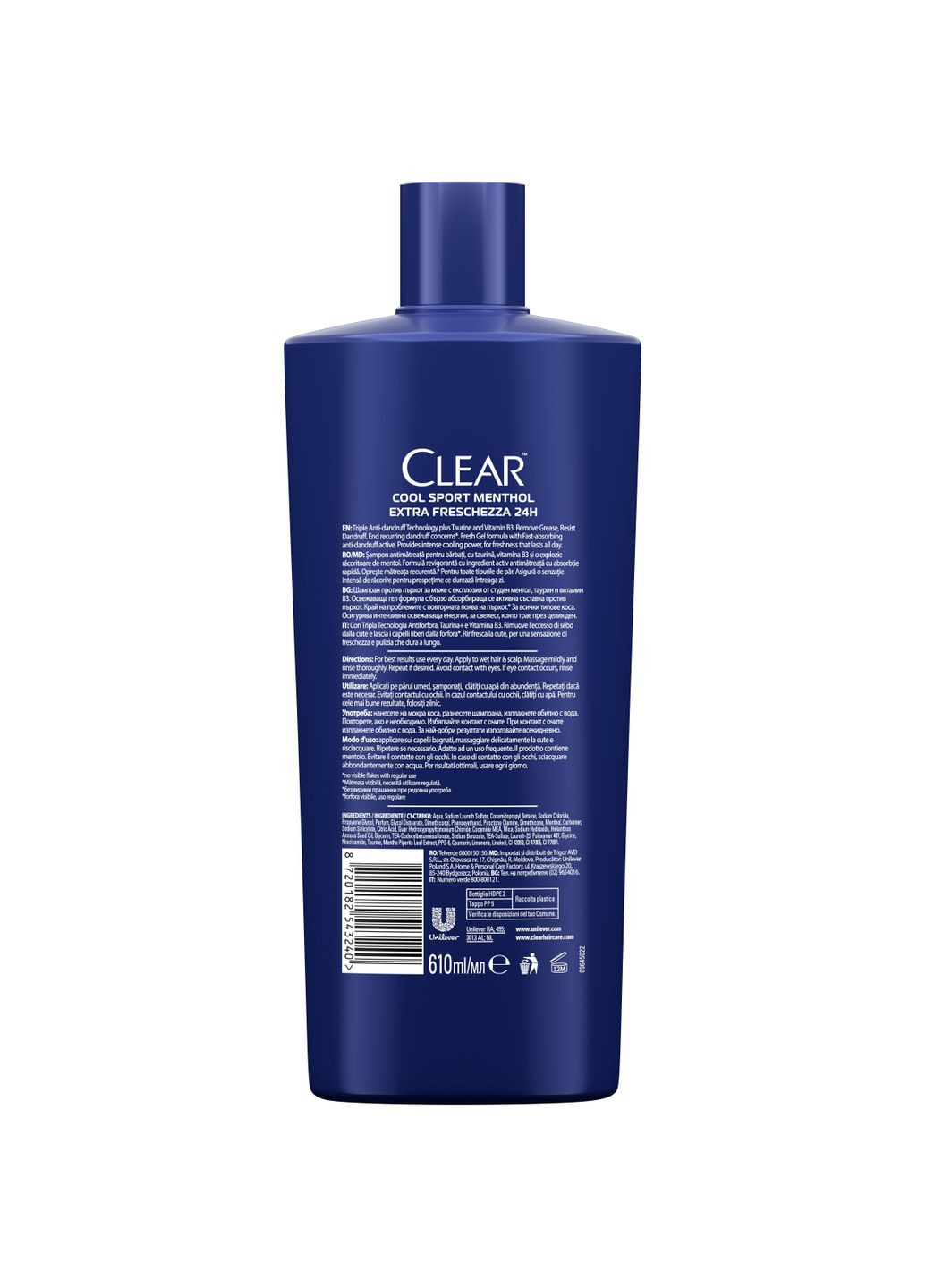 Шампунь для чоловіків Крижана свіжість з ментолом, проти лупи, 610 мл Clear 8720182543240 (328396367)