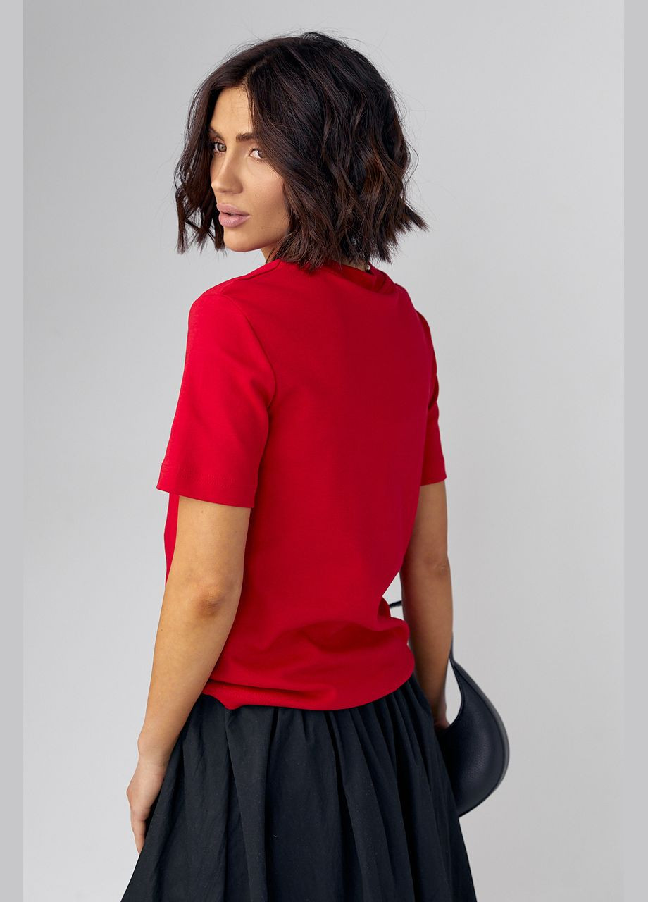 Красная летняя базовая однотонная женская футболка - горчичный Lurex
