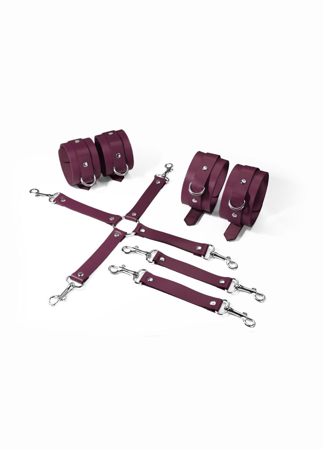 Набор для БДСМ 3 в 1 BDSM Kit 3 Burgundy, burgundy, наручники, поножи, крестовина Feral Feelings (291442245)