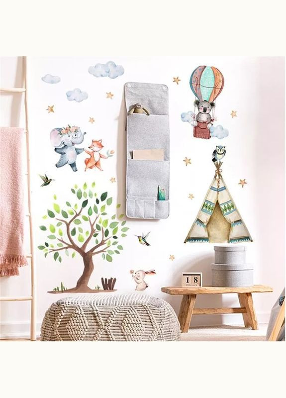 Наклейки для дитячої кімнати Коала на повітряній кулі звірі в лісі (лист 60 х 60 см) Б171 No Brand (302242932)