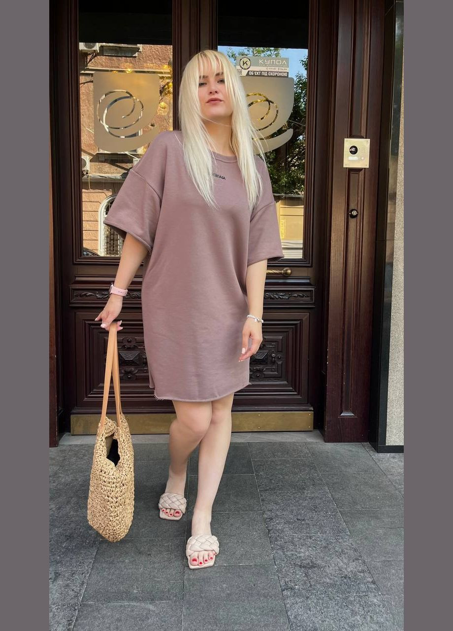 Темно-бежева повсякденний жіноча сукня-туніка в стилі оверсайз MonCher