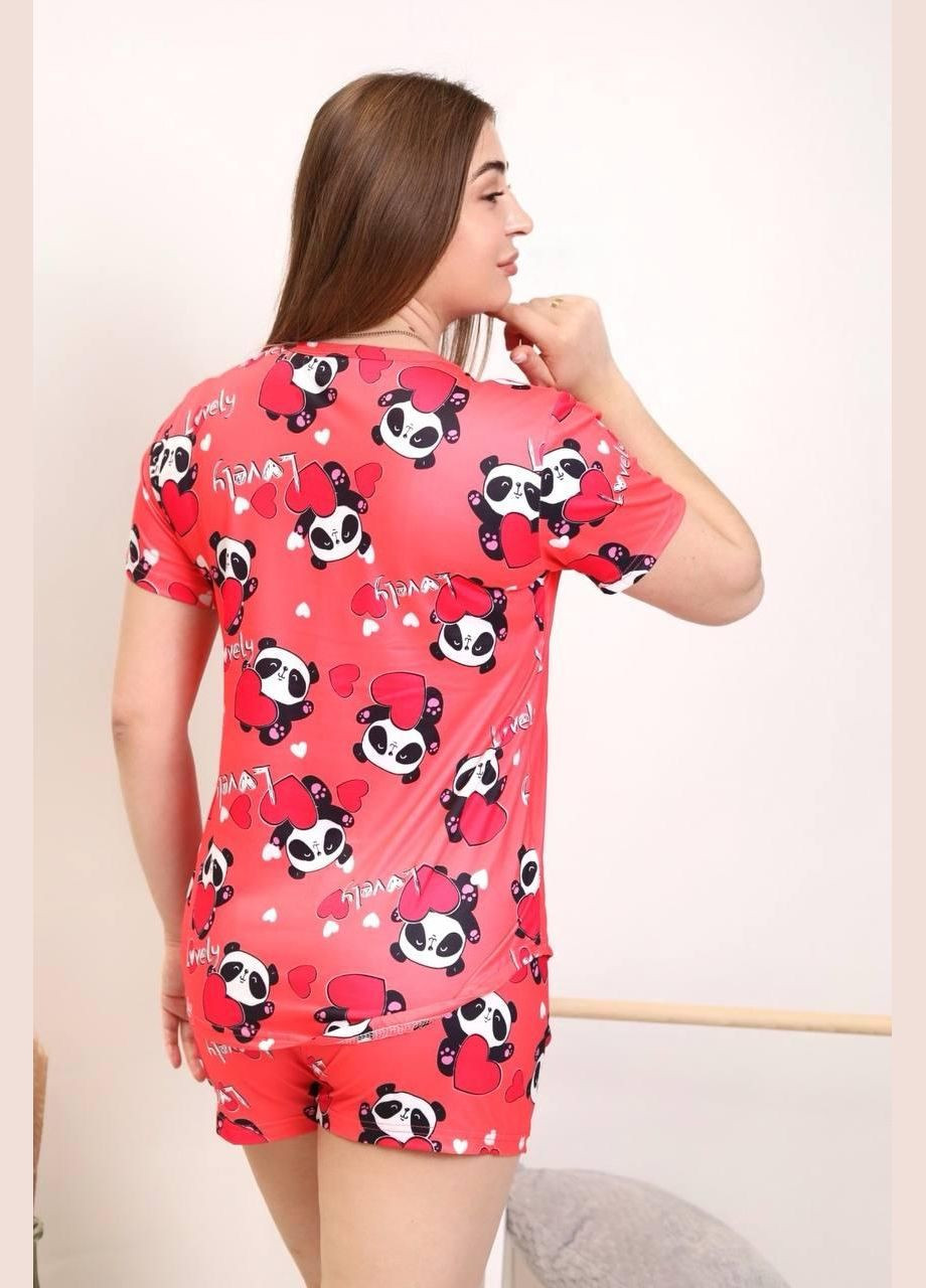 Коралова всесезон піжама жіноча коралового кольору футболка + шорти No Brand Жіночі піжами