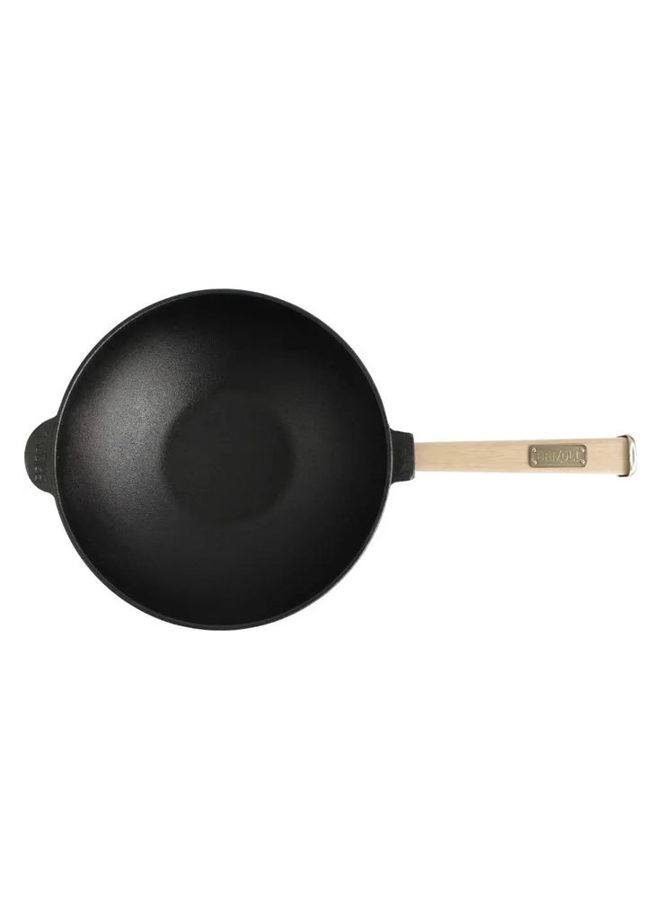 Сковорода чугунная WOK с деревянной ручкой и стеклянной крышкой 2,2 л 240х70 мм (m451426) Brizoll чавунна WOK з дерев'яною ручкою та скляною кришкою (366563118)