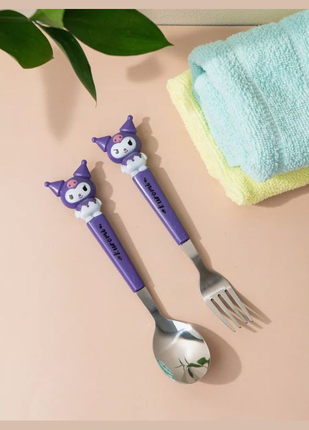 Дитячі столові прилади (ложка+вилка) Kuromi Куромі посуд з нержавіючої сталі дитячий набір Shantou (316090773)