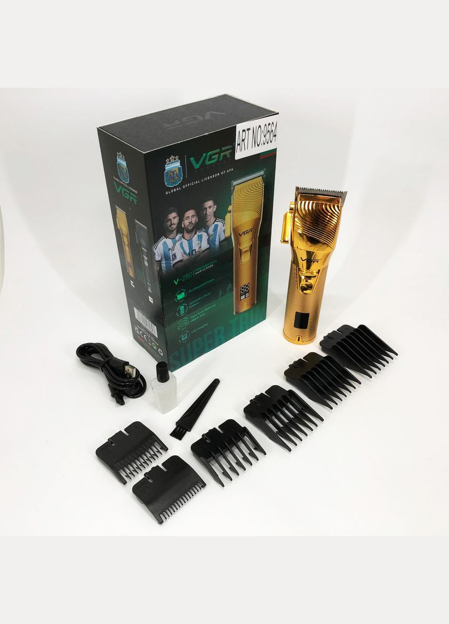 Акумуляторна машинка для стрижки волосся V-280 з дисплеєм та насадками якісна. Колір: золотий VGR (364666022)