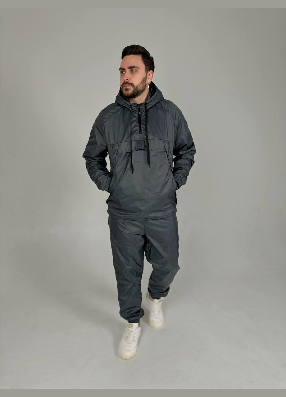 Спортивний костюм з плащівки худі колір графіт No Brand (353848908)