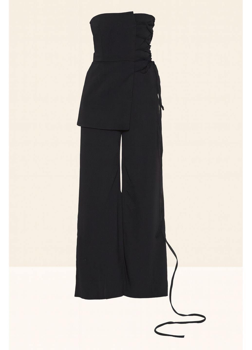 Приталенный комбинезон со шнуровкой No Brand Комбінезон зі шнуровкоб по талії з вільними штанами чёрный карнавальный, праздничный, повседневный, денил, вечерний, деловой