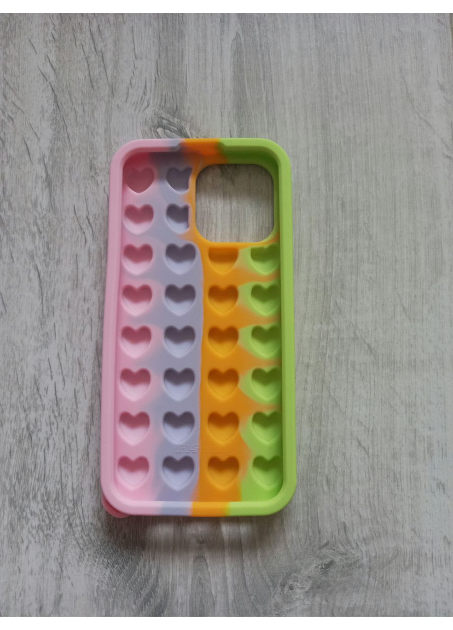 Чохол Pop it для 14 pro антистрес Попіт силіконовий з серцями райдужний No Brand (360896583)