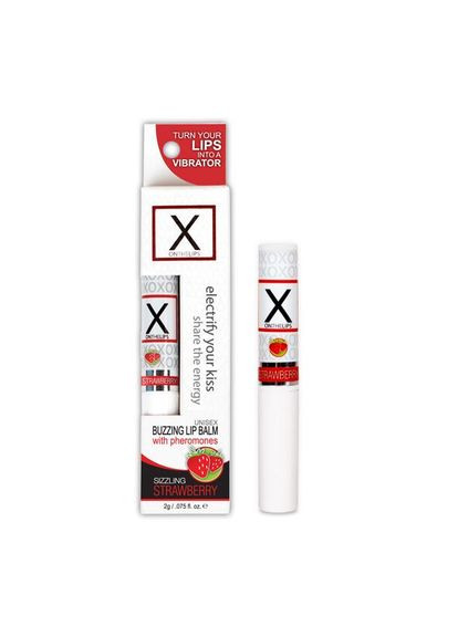 Стимулирующий бальзам для губ унисекс X on the Lips Strawberry с феромонами, клубника Sensuva (289873882)