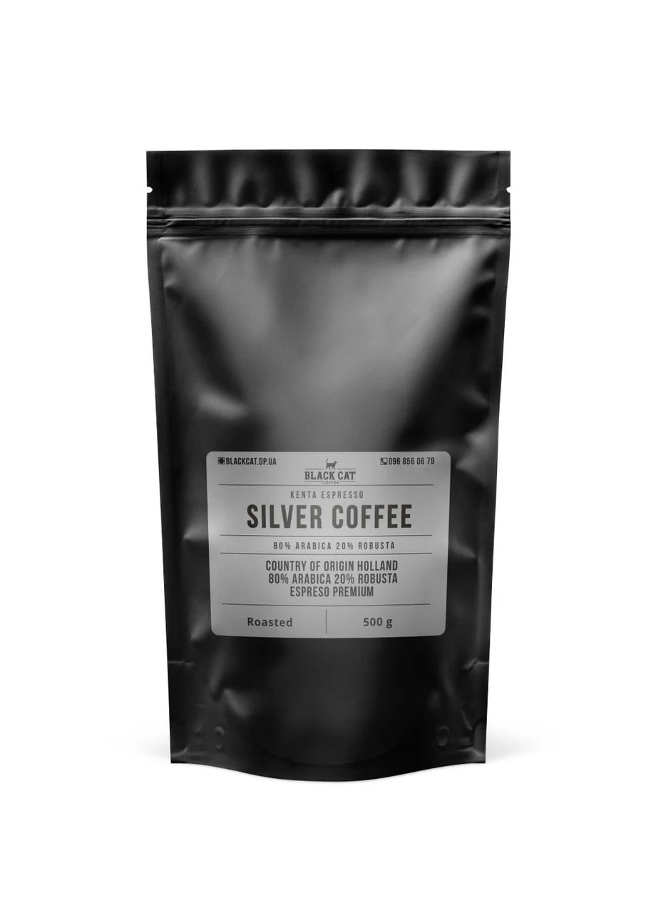 Кава в зернах Silver 80% Арабіки 20% Робуста 500г Black Cat (387630607)