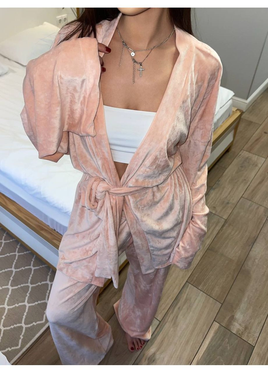 Персиковый демисезонный женский комплект домашний FINO Mode