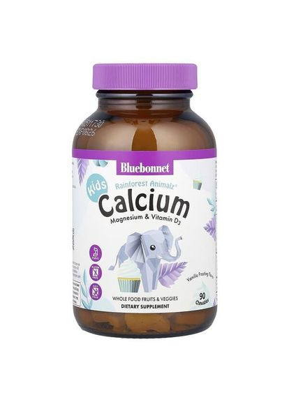 Кальцій, магній і вітамін D3 для дітей, ваніль, 90 жувальних таблеток Bluebonnet Nutrition (334689334)