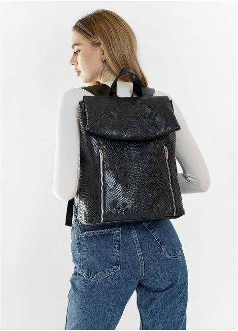 Рюкзак жіночий з екошкіри Rene 0ZS ЗМІЙНИЙ ПРИНТ Чорний Sambag (301871120)