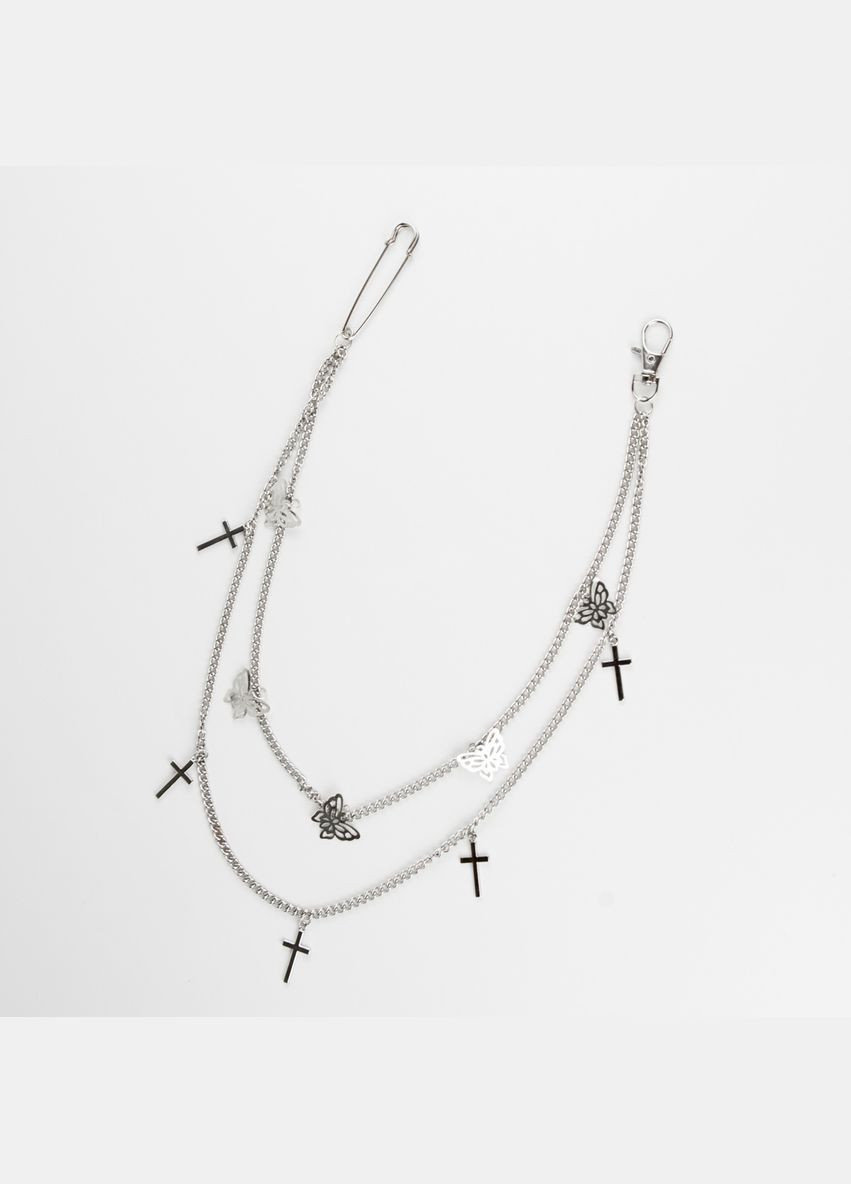 Ремінь з ланцюжком панк хрести шипи метелики чорний 110 см No Brand (335413983)