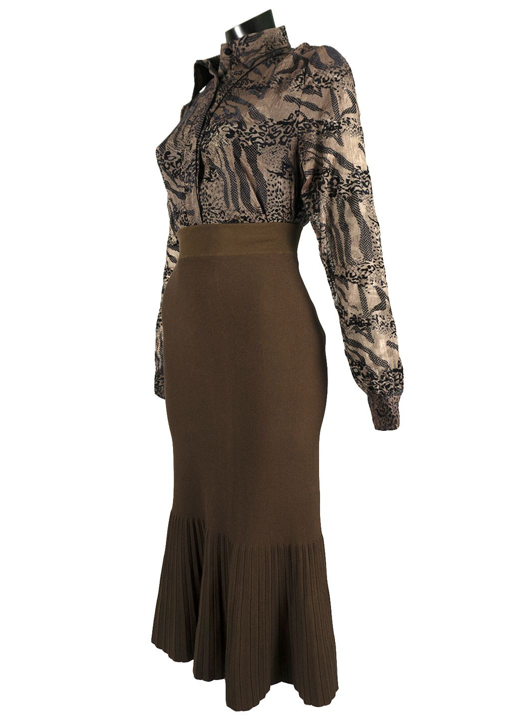 Коричневая женская блуза из органзы с баской lw-116667-13 коричневый Lowett