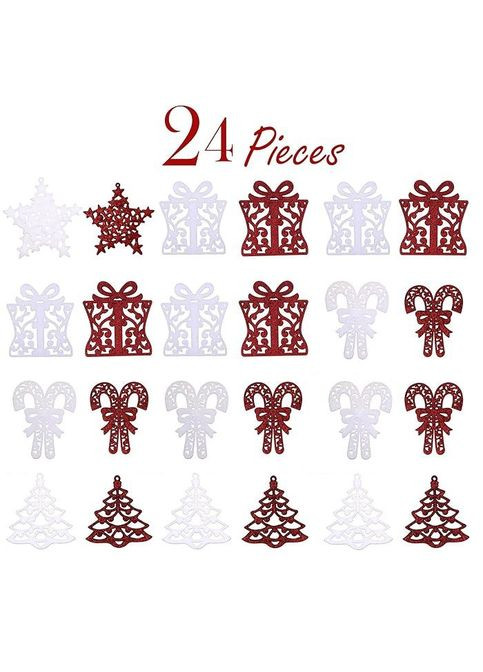 Набір новорічних прикрас Madelyn 24 шт. (9-13 см) червоні та білі зі блискітками (металеві гачки) Valery (304974569)