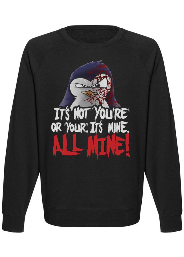 Чоловічий новорічний світшот Psycho Penguin it's Not You're Or Your it's Mine All Mine! (чорний) Fat Cat - крій чорний - (283030644)