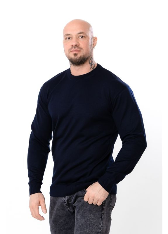 Темно-синий демисезонный утепленный мужской джемпер (батал) однотонный приталенный (p-18079) Носи своє