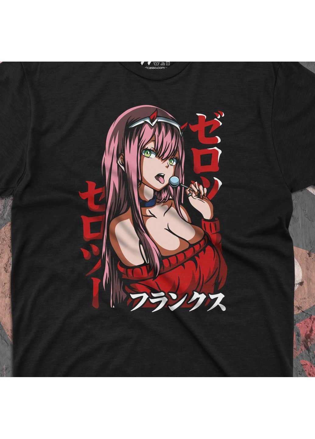 Чорна футболка з принтом zero two No Brand