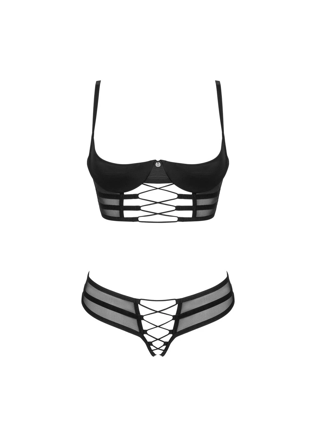 Чорний демісезонний комплект roxelia 2-pcs crotchless set xl/2xl Obsessive