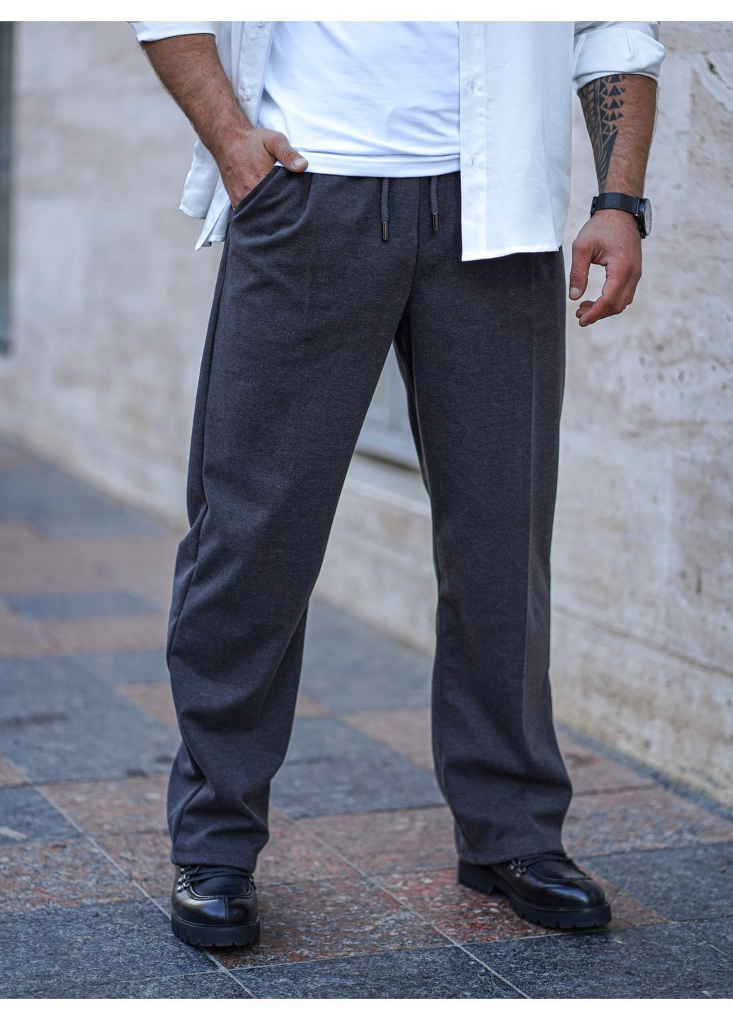 Штани чоловічі утеплені класичні прямі вовняні брюки Relax Fit Графіт Teamv (367973580)