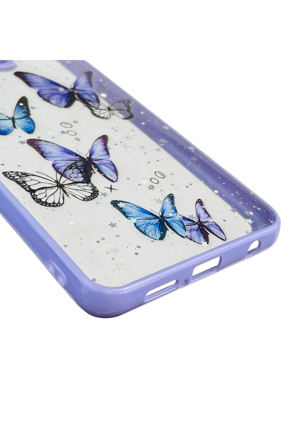 Чехол для Redmi Note 9 Pro с блёстками с бабочками на сяоми редми нот 9 про сиреневый Xiaomi (366389729)