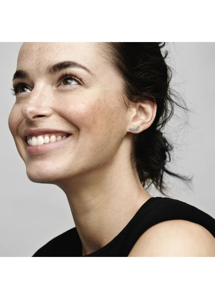 Серебряные серьги-кольца Пандора "Блестящая волна" 292544C01 Kabluchka (355345687)