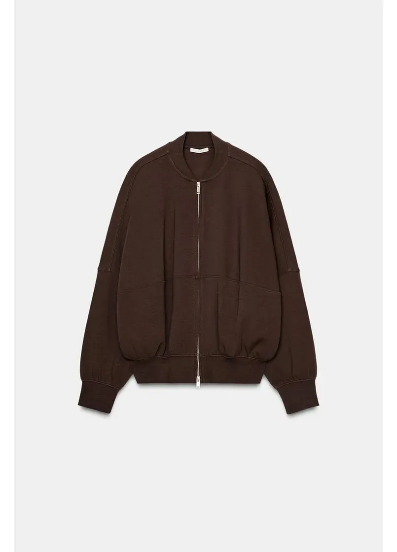 Коричнева інтерлочна куртка бомбер 3641/850/700 Zara